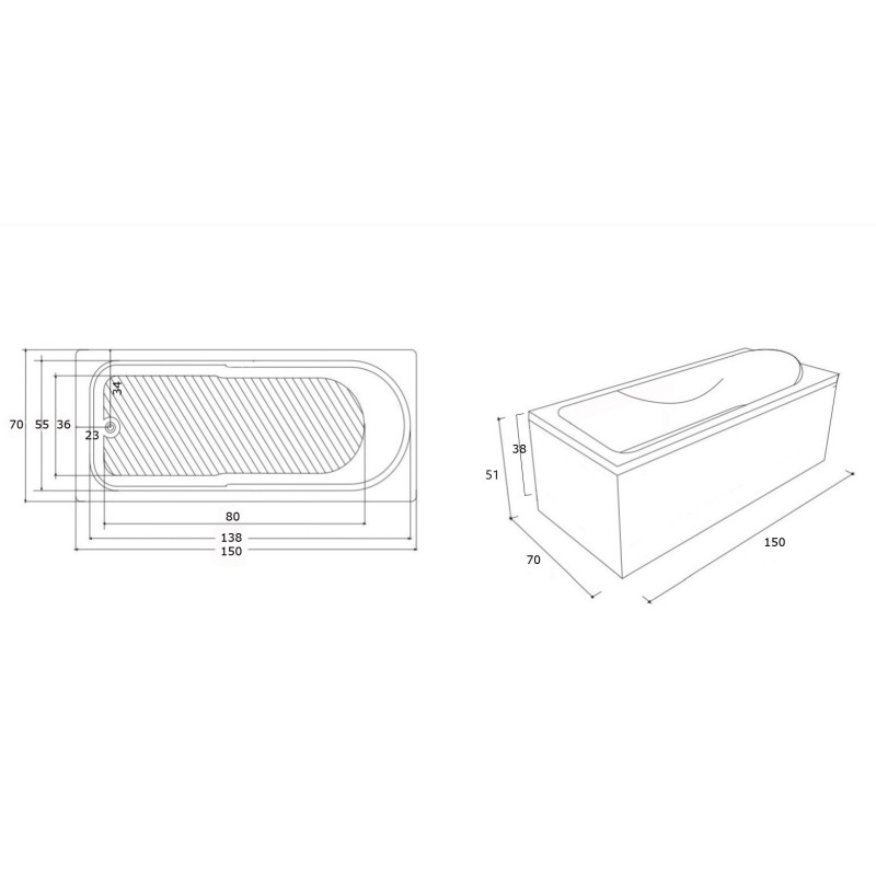 IMPRESE MILADA ванна 150*70*38 см, акрил, без ножек, (b0701005070)