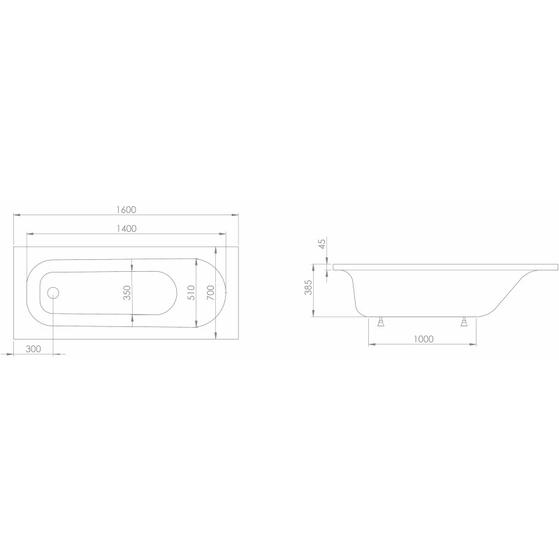IMPRESE ROZKOS ванна 160*70*38,5 см, акрил, с ножками NU, (b0701016070+NU)