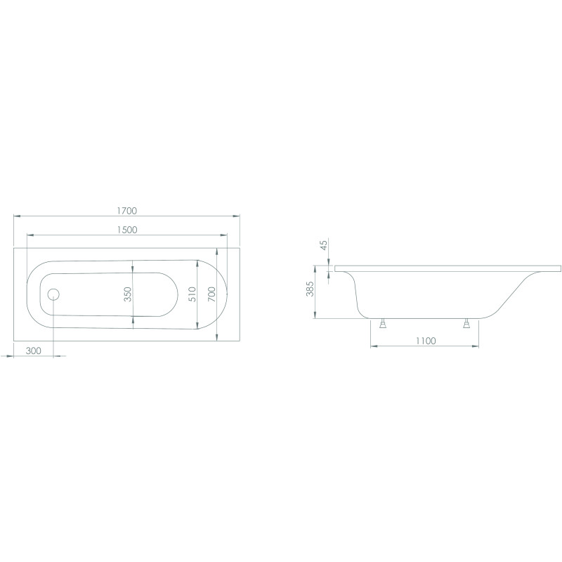 IMPRESE ROZKOS ванна 170*70*38,5 см, акрил, с ножками NU, (b0701017070+NU)