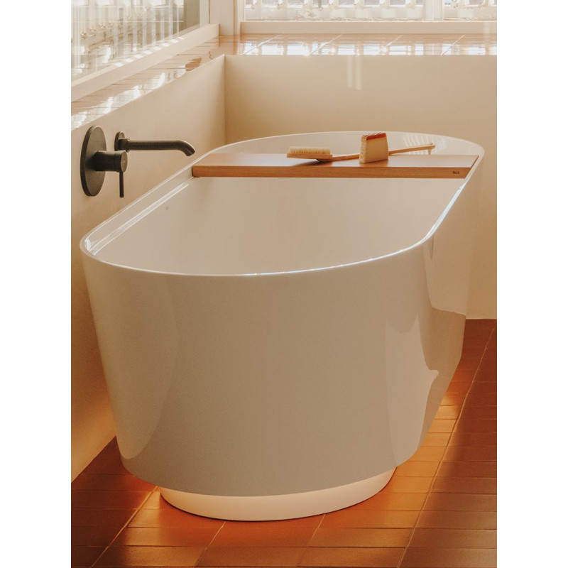 ROCA TURA ванна із штучного каменю STONEX 170*75см, овальна,вільностояча, злив-перелив, в комплекті із сифоном click-clack та з дерев`яною поличкою, (A248672000)