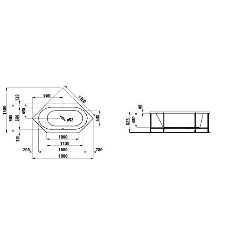 Laufen SOLUTIONS-ванна 190*90см,