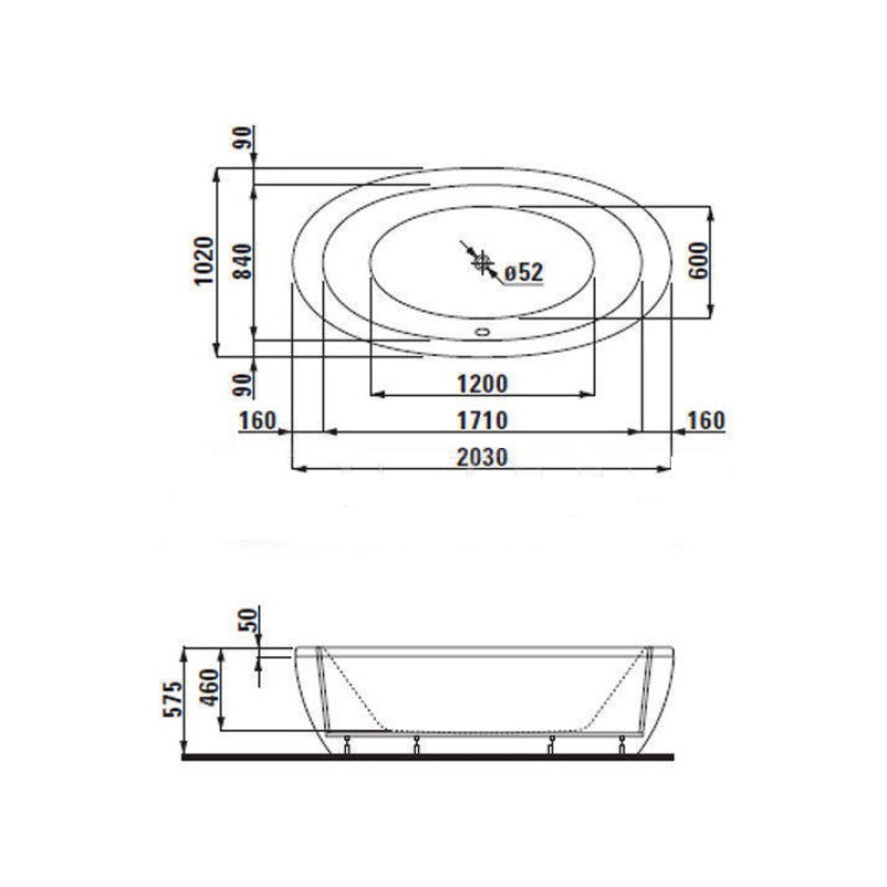 Laufen ALESSI -ванна акрилова 203*102см вільностояча , біла,