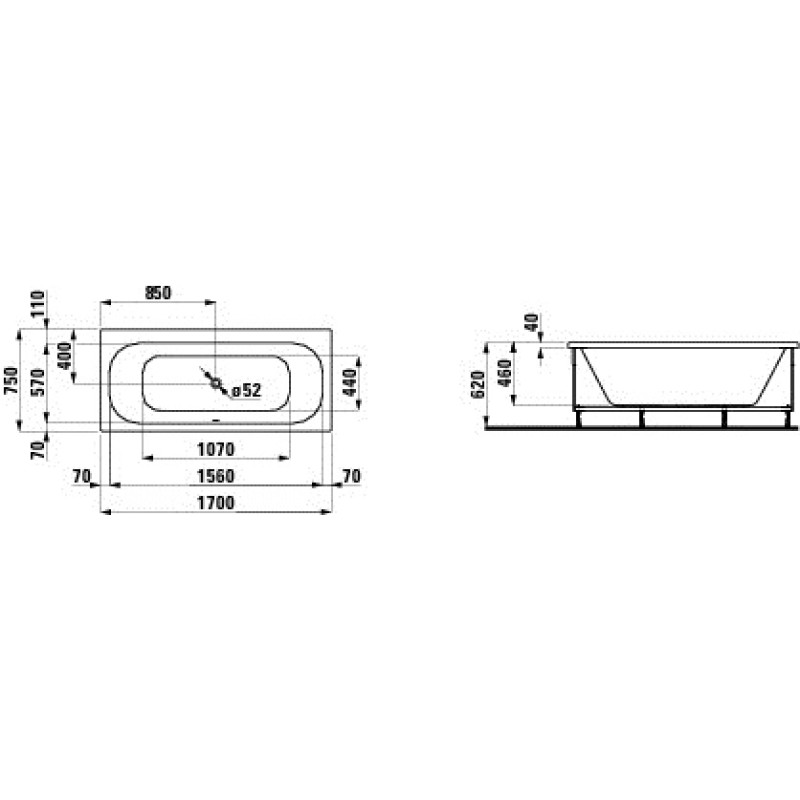 Laufen SOLUTIONS ванна 170*75см,лiва з фронтальною панеллю,