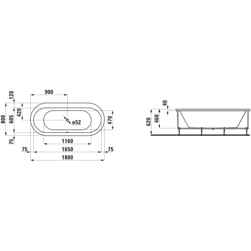 Laufen SOLUTIONS ванна 180*80см з рамою,