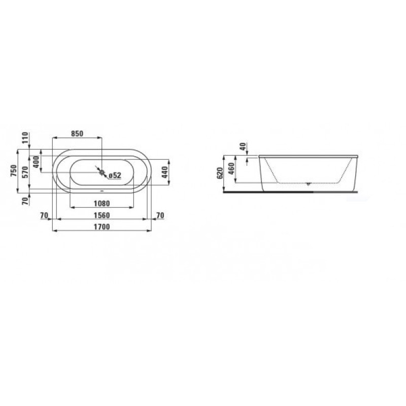 Laufen SOLUTIONS ванна овальна 170*70см окремост., з панеллю, з рамою,