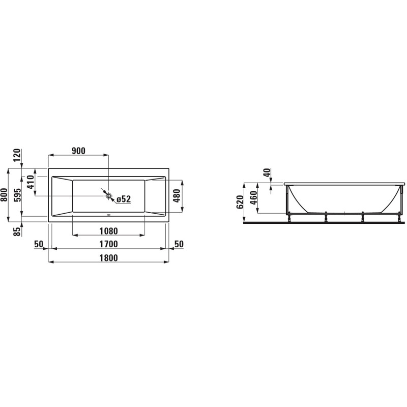 Laufen PRO ванна 180*80*62 см,