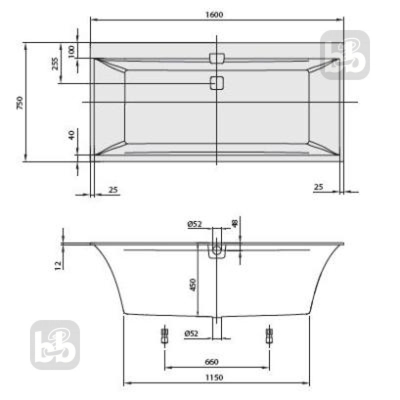VILLEROY & BOCH SQUARO EDGE 12 ванна 160*75см, с ножками, с комплектом слив/перелив, (UBQ160SQE2DV-01)