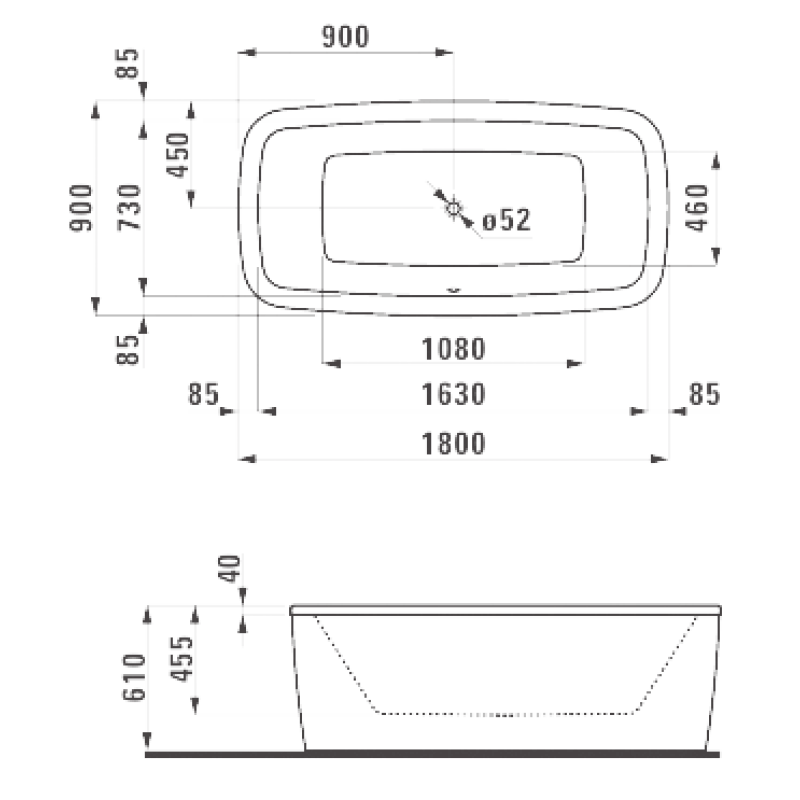 Laufen PALOMBA ванна окремост. 180*90см з рамою, з панеллю,