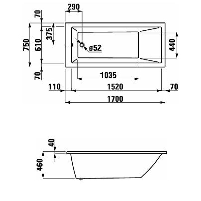 Laufen PRO ванна 170*75 см,