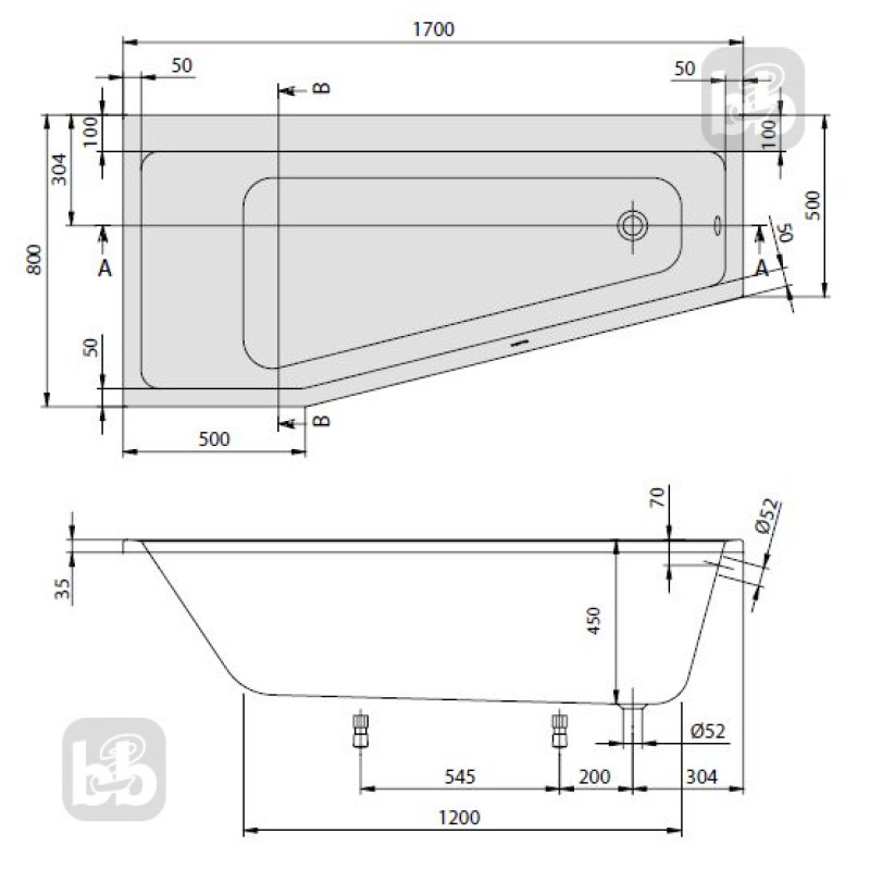 VILLEROY & BOCH SUBWAY ванна ліва, 170*80см, колір white (alpin), (UBA178SUB3LIV-01)