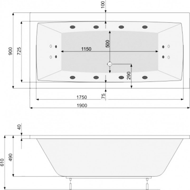 ROCA VITA ванна 1900*900мм, з нiжками, (A24T090000)