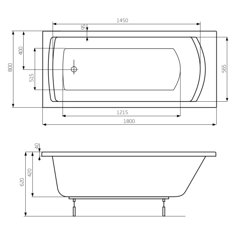 ROCA LINEA ванна 1800*800мм, з нiжками, (A24T058000)