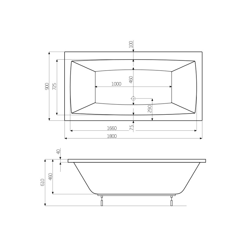 ROCA VITA ванна 1800*900мм, з нiжками, (A24T082000)