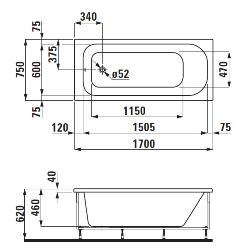 Laufen SOLUTIONS ванна 170*75см, права,з панеллю,