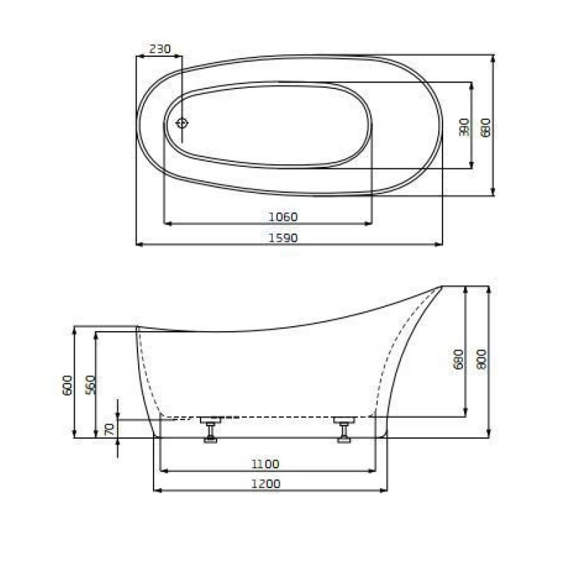 ROCA DIGNITY ванна 1590*700мм, з системою крiплення, (A24T441000)