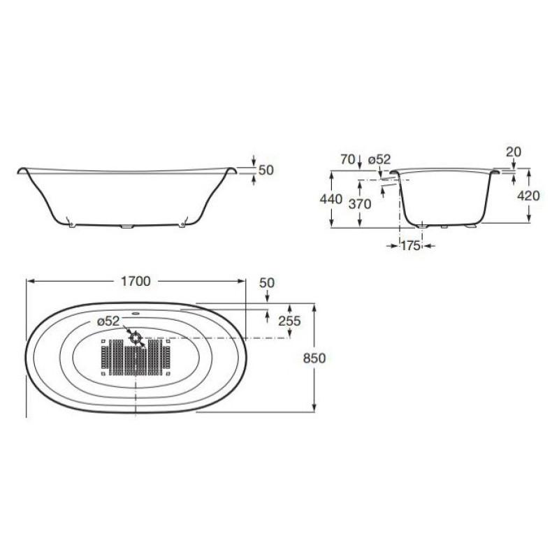ROCA NEW CAST ванна 170*85см, чавунна, овальна, зпокриттям проти ковзання, ємністю222л, темно-синя ззовнi, (A233650004)