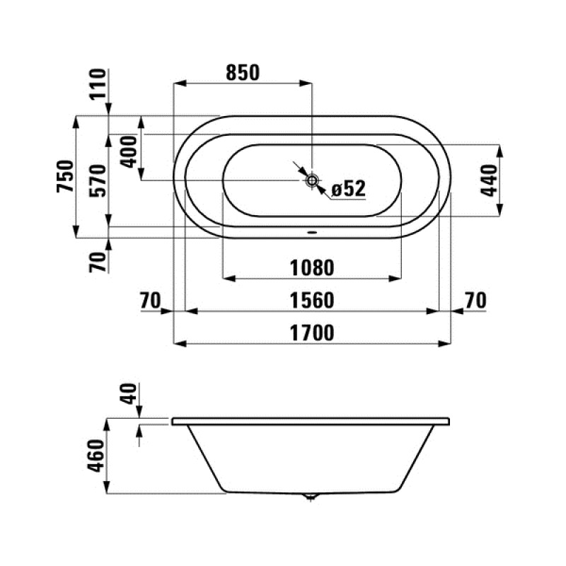 Laufen SOLUTIONS ванна 170*75см, вбудована,