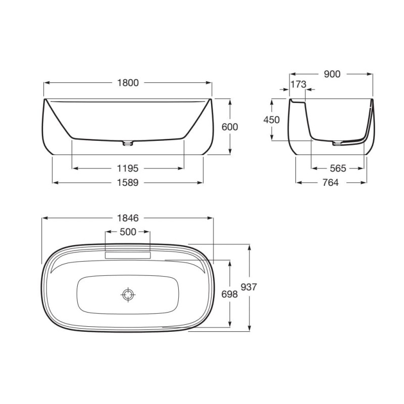 ROCA BEYOND ванна 180*90см, окемостояча, штучний камінь Surfex, с сифоном в комплекте, (A248452000)