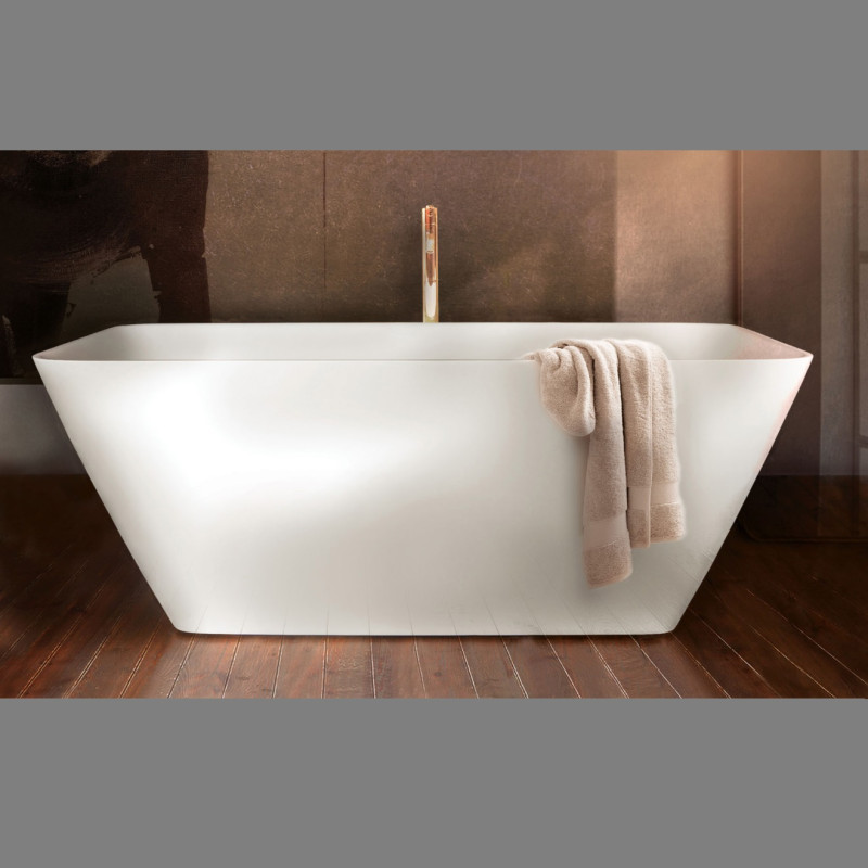 PAA VAQUAS/00 QUADRO Ванна окремостояча 159см з литого (штучного) каменю Silkstone, з інтегрованим сифоном, колір білий мат