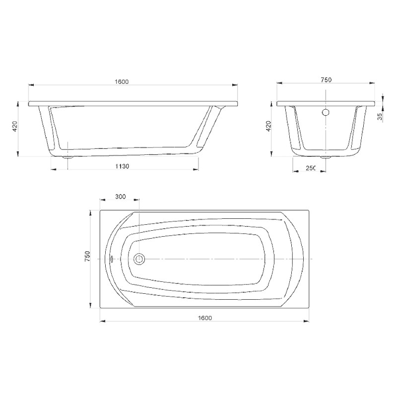 Devit 16075130N Ванна 160х75 мм, з ніжками та рамою (3пак)
