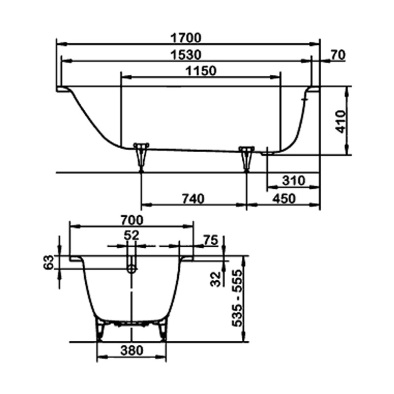 Kaldewei 111800010001 Mod.363-1 Saniform Plus Ванна 170х70