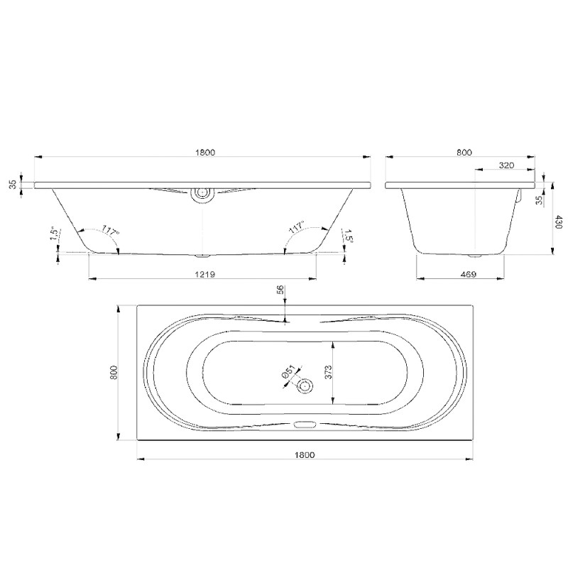 Devit 18080131N KATARINA Ванна 1800х800 мм, з рамою та ніжками(3 пак)