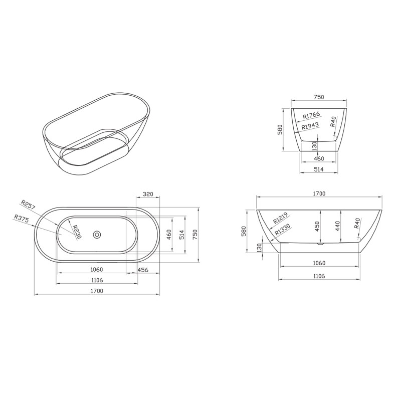Devit 17002102 DO IT Ванна акрилова окремостояча 1700x750, біла глянцева
