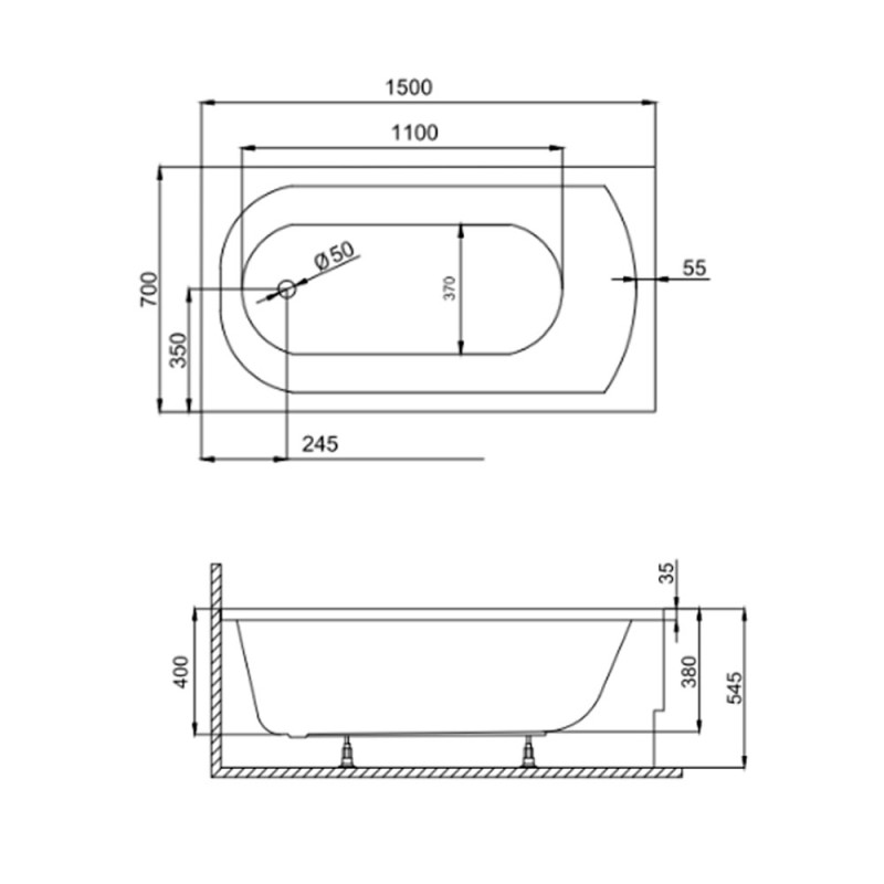 PRIMERA CLAS15070 CLASSIC Ванна 150x70 + ніжки