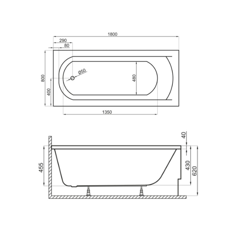 PRIMERA CLAS18080 CLASSIC Ванна 180x80 + ніжки