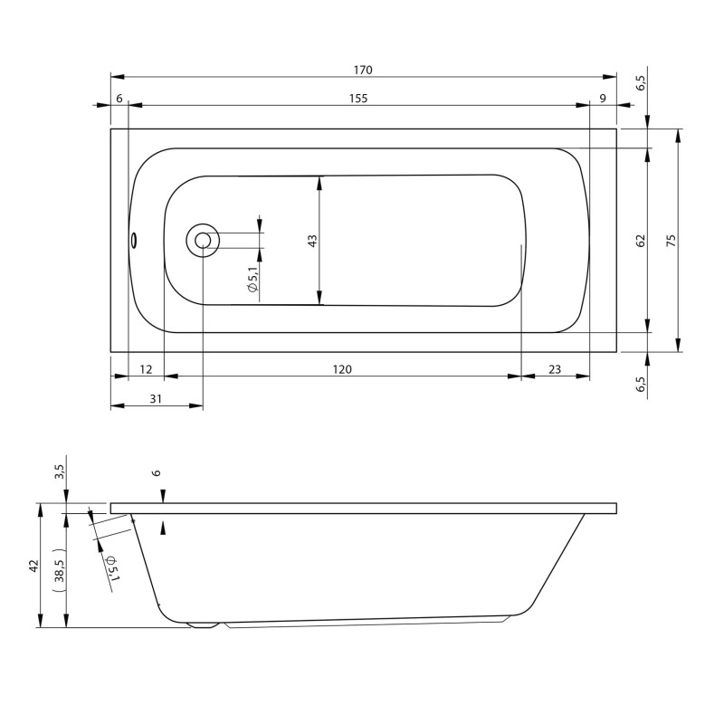 Devit 17075123 COMFORT Ванна 170х75, з ніжками 207093