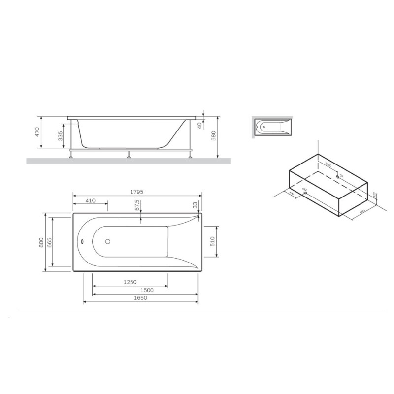 AM.PM W72A-180-080W-P2 Панель фронтальна для ванни Spirit 180х80