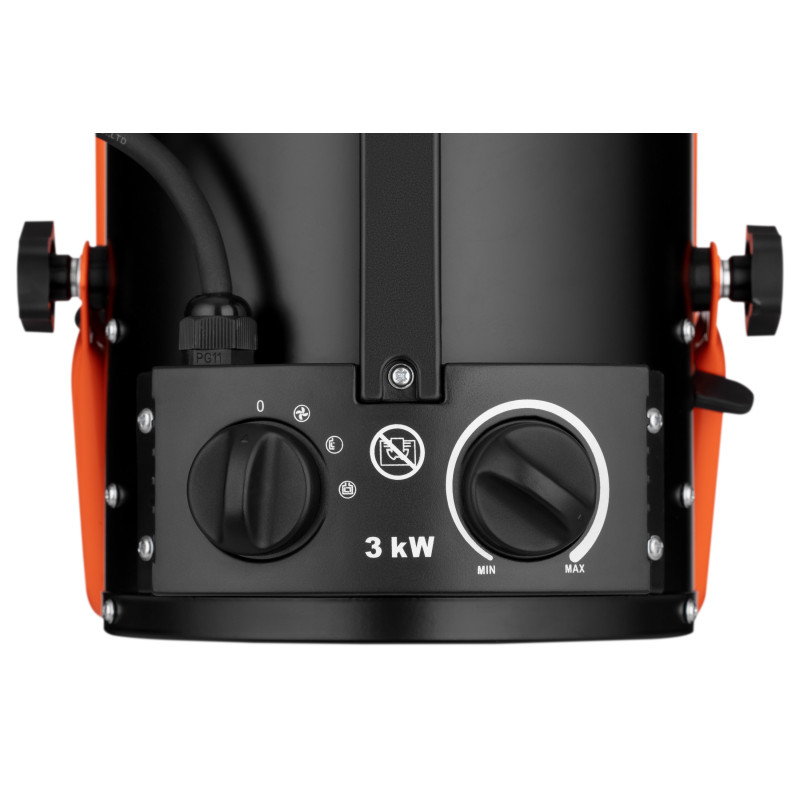 2E Теплова гармата електрична, 3кВт, 30м2, 286 м3/год, нагр.елемент - нерж.сталь, IPX4, чорний (2E-AHT3000)