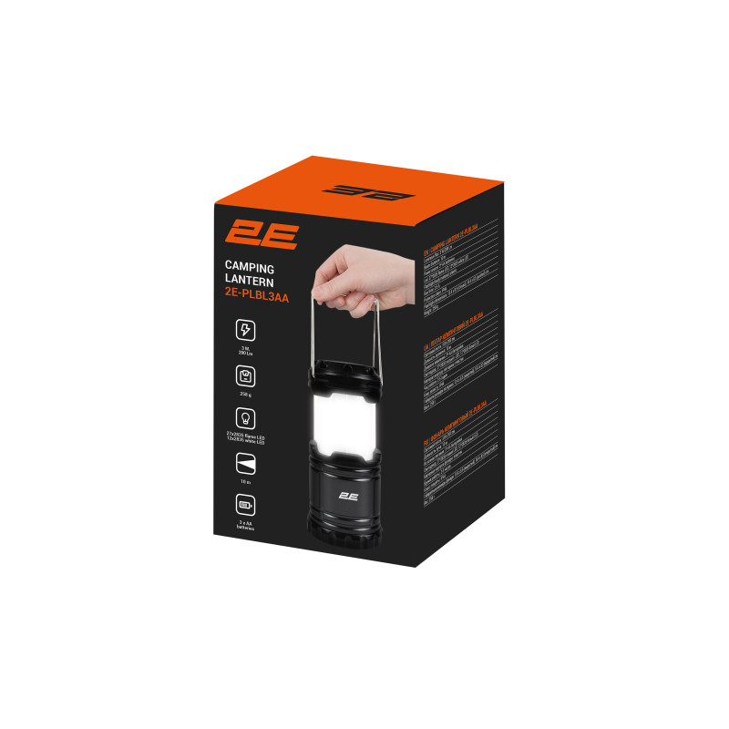 2E Ліхтар кемпінговий на батарейках PLBL3AA Flame AAx3 200лм 3Вт складаний 2 режими освітлення полум’я/біле світло IP44 0.26кг (2E-PLBL3AA)