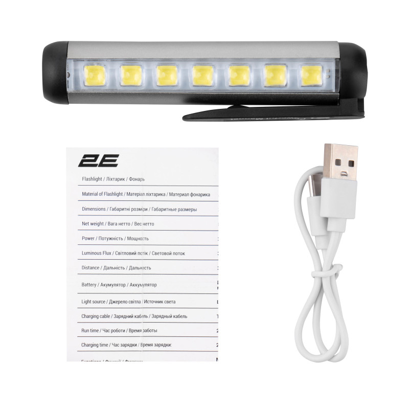 2E Ліхтар ручний акумуляторний PYB145BI USB-C 500мА·год 300лм 3Вт 4 режими освітлення IPX4 0.05кг (2E-PYB145BI)
