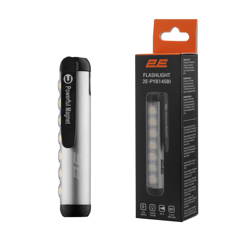 2E Ліхтар ручний акумуляторний PYB145BI USB-C 500мА·год 300лм 3Вт 4 режими освітлення IPX4 0.05кг (2E-PYB145BI)