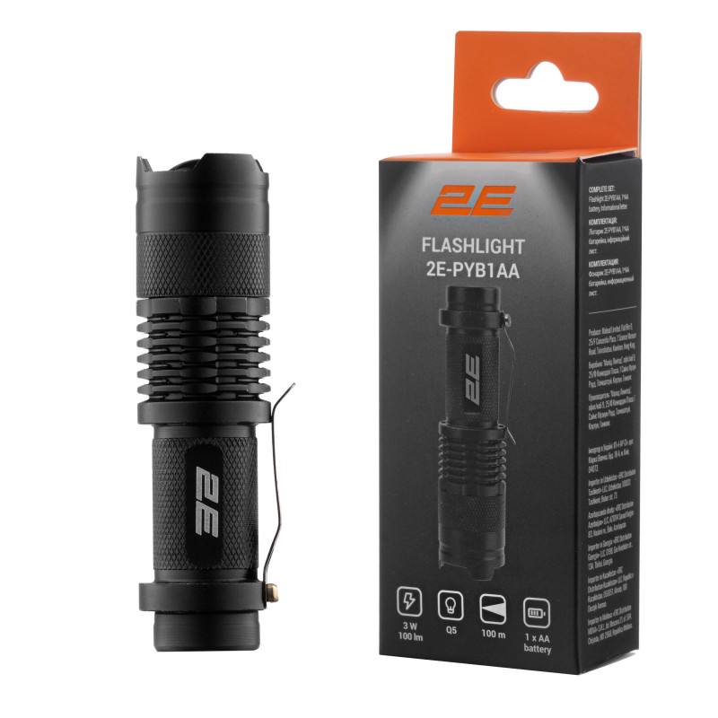 2E Ліхтар ручний на батарейках, AAx1, 100лм, 3 функції освітлення, IPX4 (2E-PYB1AA)