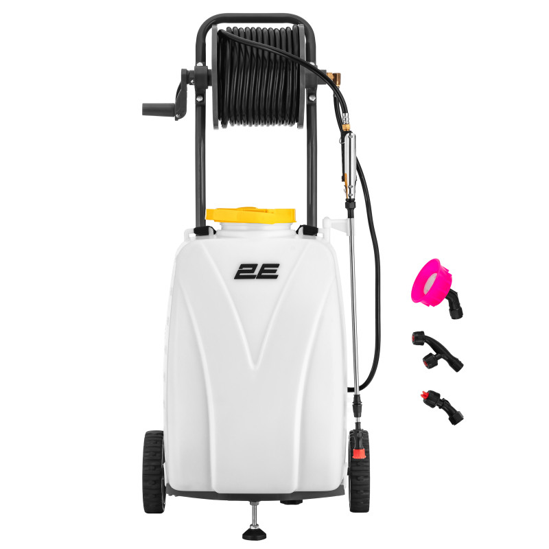 2E Обприскувач акумуляторний AquaSpray 40LRC 40л 12В 1х12А·год 7бар 6л·хв 16кг вольтметр колеса котушка шланг 30м (2E-40LWBS30)