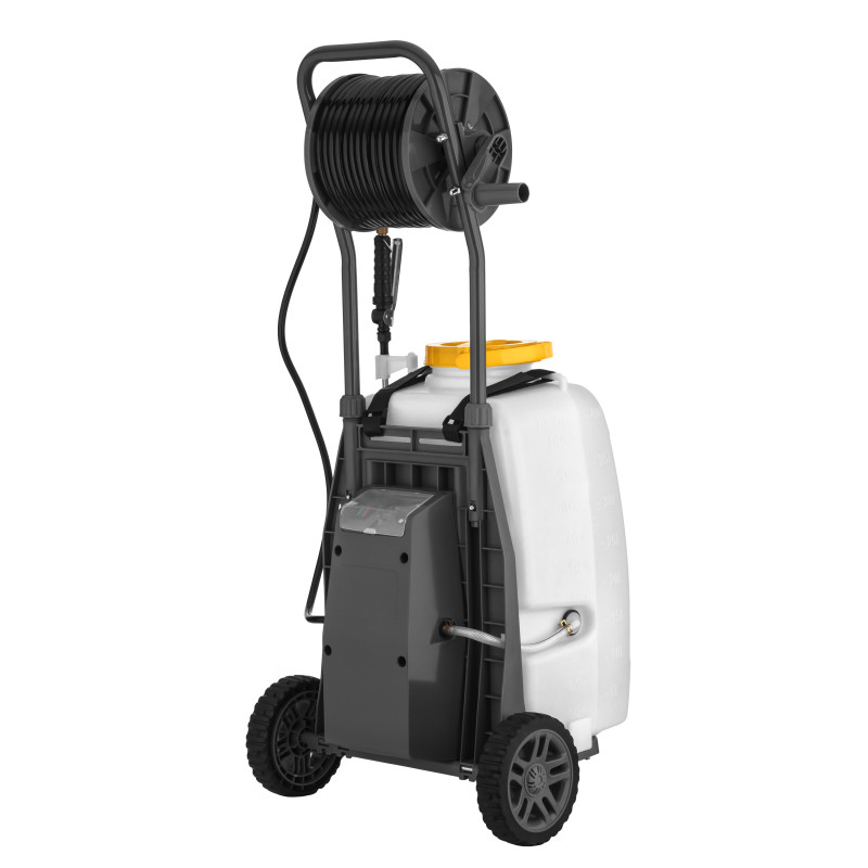2E Обприскувач акумуляторний AquaSpray 40LRC 40л 12В 1х12А·год 7бар 6л·хв 16кг вольтметр колеса котушка шланг 30м (2E-40LWBS30)