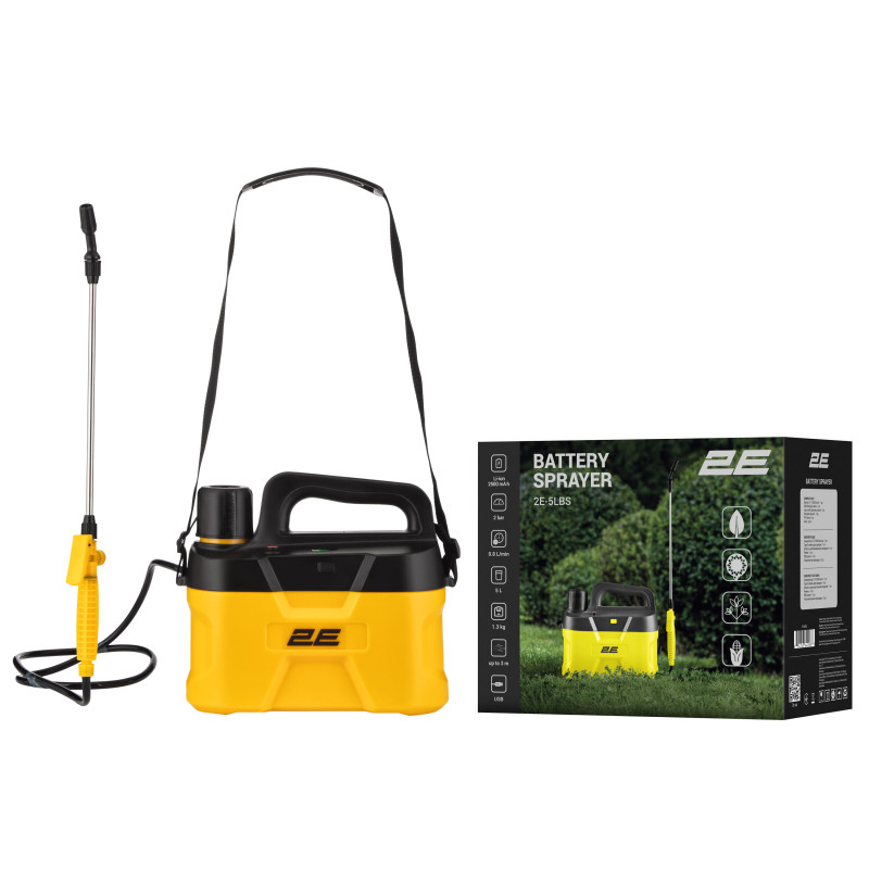 2E Обприскувач акумуляторний AquaSpray 5LR 5л 3.7В 1х2500мА·год Li-ion 2бар 0.8л·хв 1.3кг (2E-5LBS)