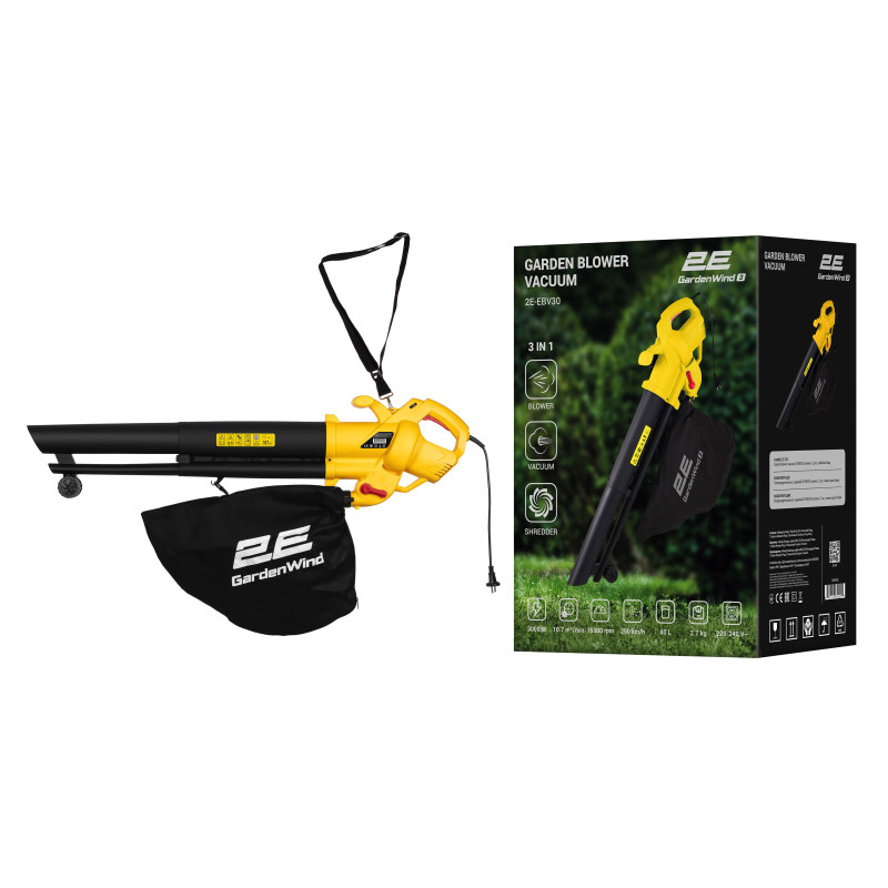 2E Повітродув-пилосос садовий 3000Вт 3в1 250км/год 642куб/год мішок 40л 2.7кг (2E-EBV30)