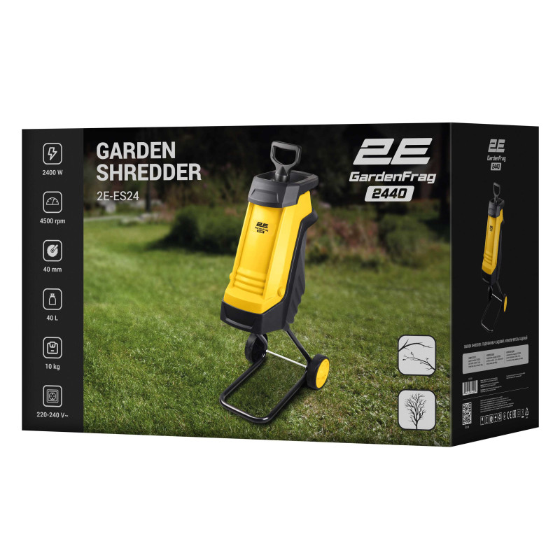 2E Подрібнювач садовий мережевий GardenFrag 2400Вт 40мм 40л 10кг ніж (2E-ES24)