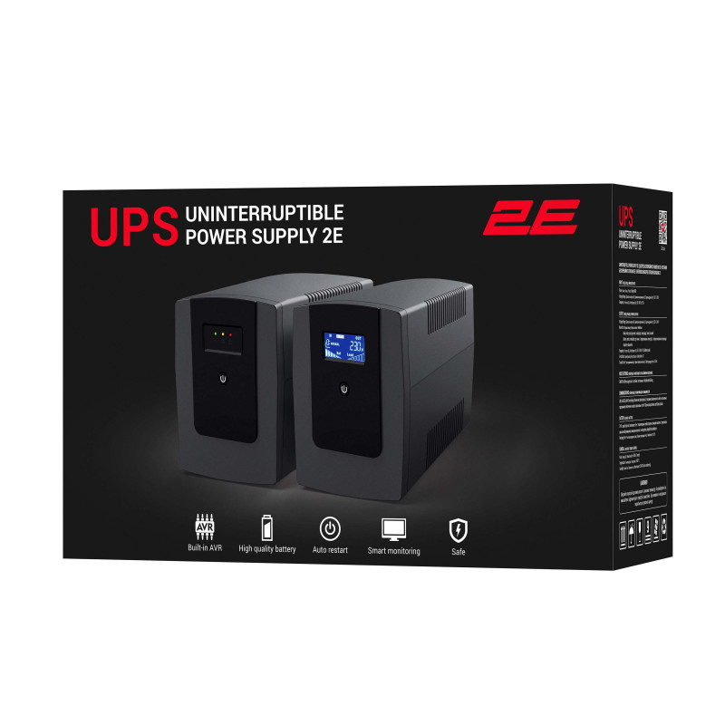 2E Джерело безперебійного живлення DD1200, 1200VA/720W, LCD, USB, 3xSchuko (2E-DD1200)