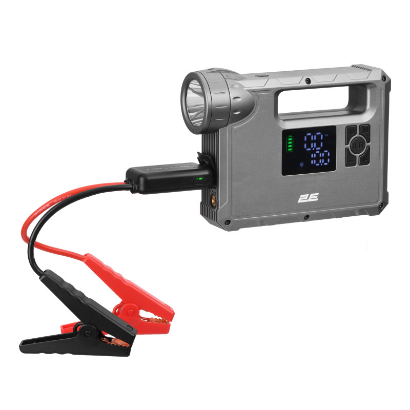 2E Пуско-зарядний пристрій Pitman з автомобільним компресором та ліхтарем, 10000мА·г/37Вт·г, 400А, 1xUSB/2.4A (2E-CJSPBPL-BK)