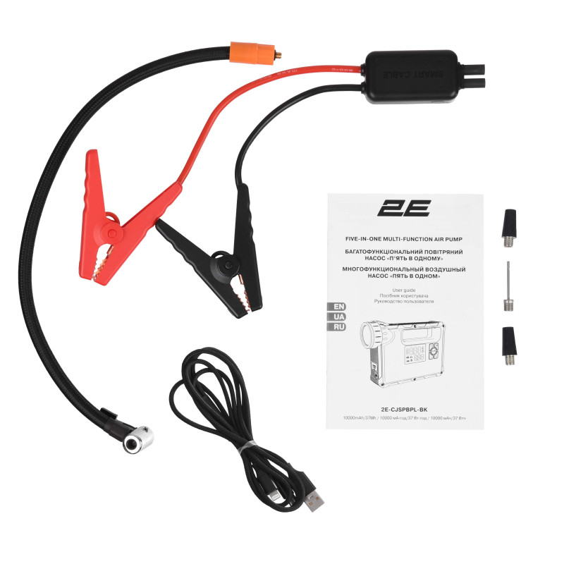 2E Пуско-зарядний пристрій Pitman з автомобільним компресором та ліхтарем, 10000мА·г/37Вт·г, 400А, 1xUSB/2.4A (2E-CJSPBPL-BK)