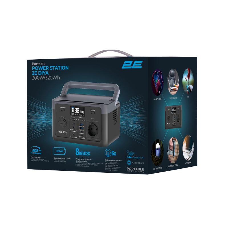 2E Акумулятор портативний літій-іонний, електростанція Diya, 300 Вт, 320 Вт/год, швидка зарядка (2E-PPS03032)