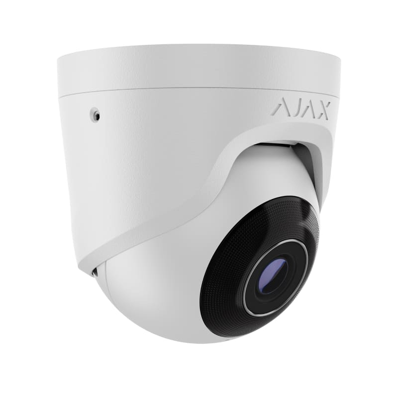 Ajax IP-Камера дротова TurretCam, 8мп, 4мм, Poe, True WDR, IP 65, ІЧ 35м, аудіо, кут огляду 75°до 85°, купольна, біла (000039325)