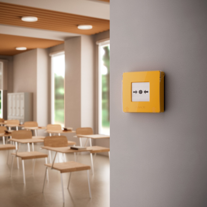 Ajax Бездротова настінна кнопка для активації пожежної тривоги вручну для житлових об'єктів Manual Call Point, jeweller, бездротовий, жовтий (000044795)