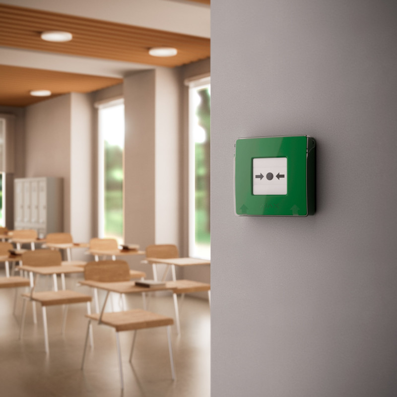 Ajax Бездротова настінна кнопка для активації пожежної тривоги вручну для житлових об'єктів Manual Call Point, jeweller, бездротовий, зелений (000044794)