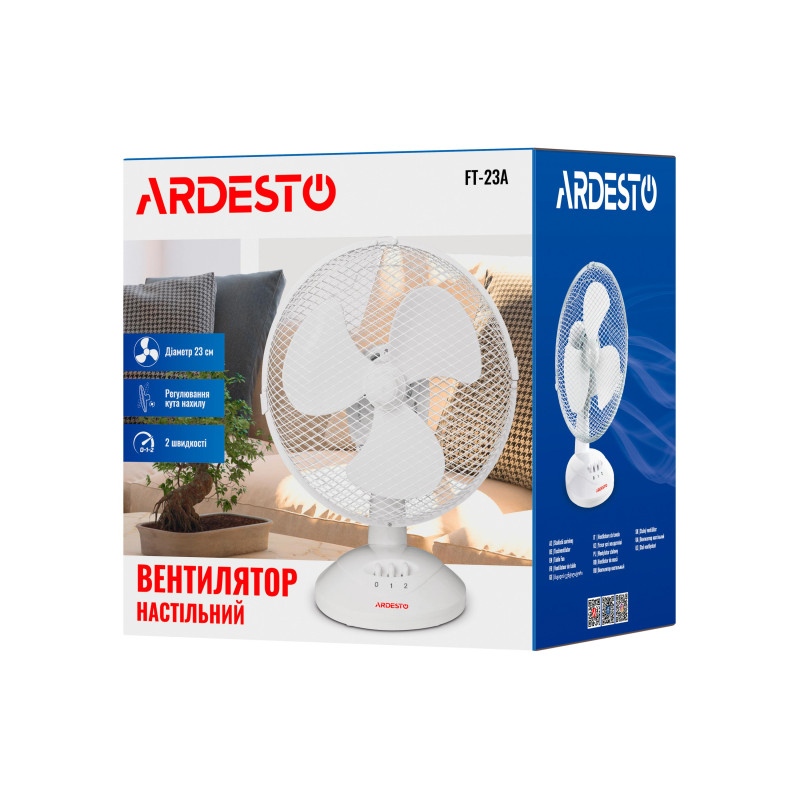 ARDESTO Вентилятор настільний FT-23A, 23 см, 2 швидкості, білий (FT-23A)