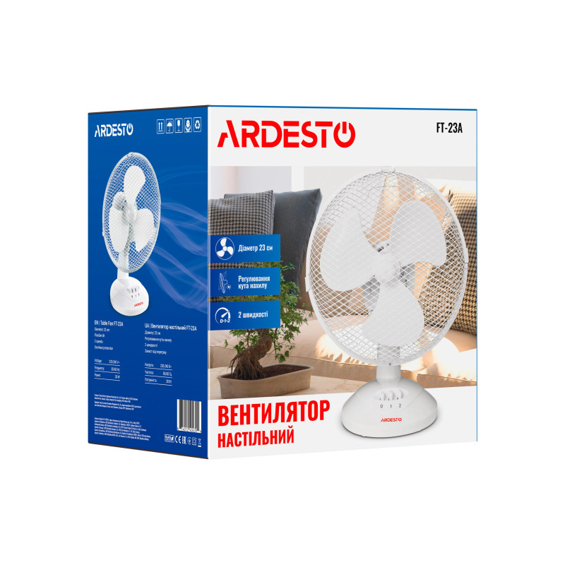 ARDESTO Вентилятор настільний FT-23A, 23 см, 2 швидкості, білий (FT-23A)